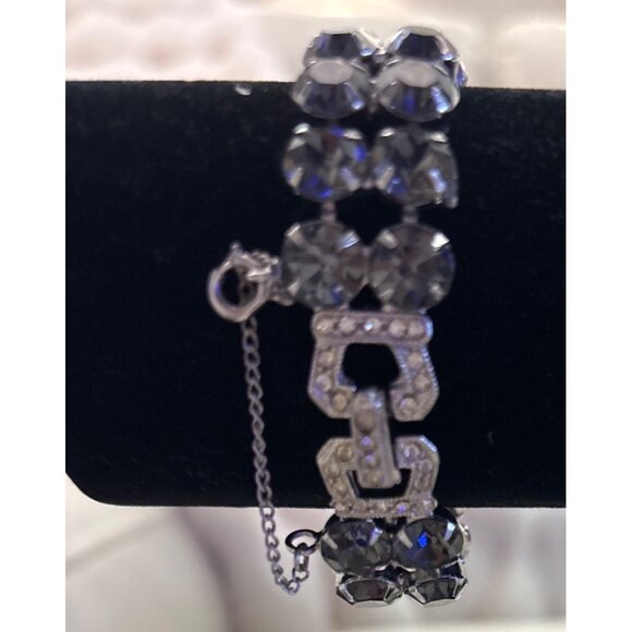 Vintage Weiss Rhinestone Bracelet With Double Row & Clasp Detail Marked sparkles - Picture 4 of 16